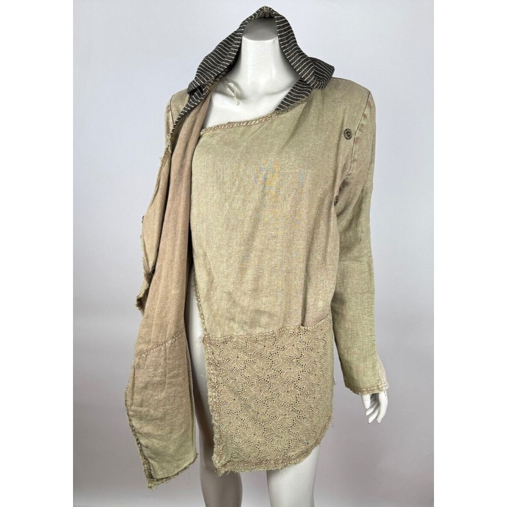 BKE Gimmicks Lagenlook Linen Wrap Jacket‎ Women L Green Lace Long Sleeve Hoodie - Picture 3 of 14